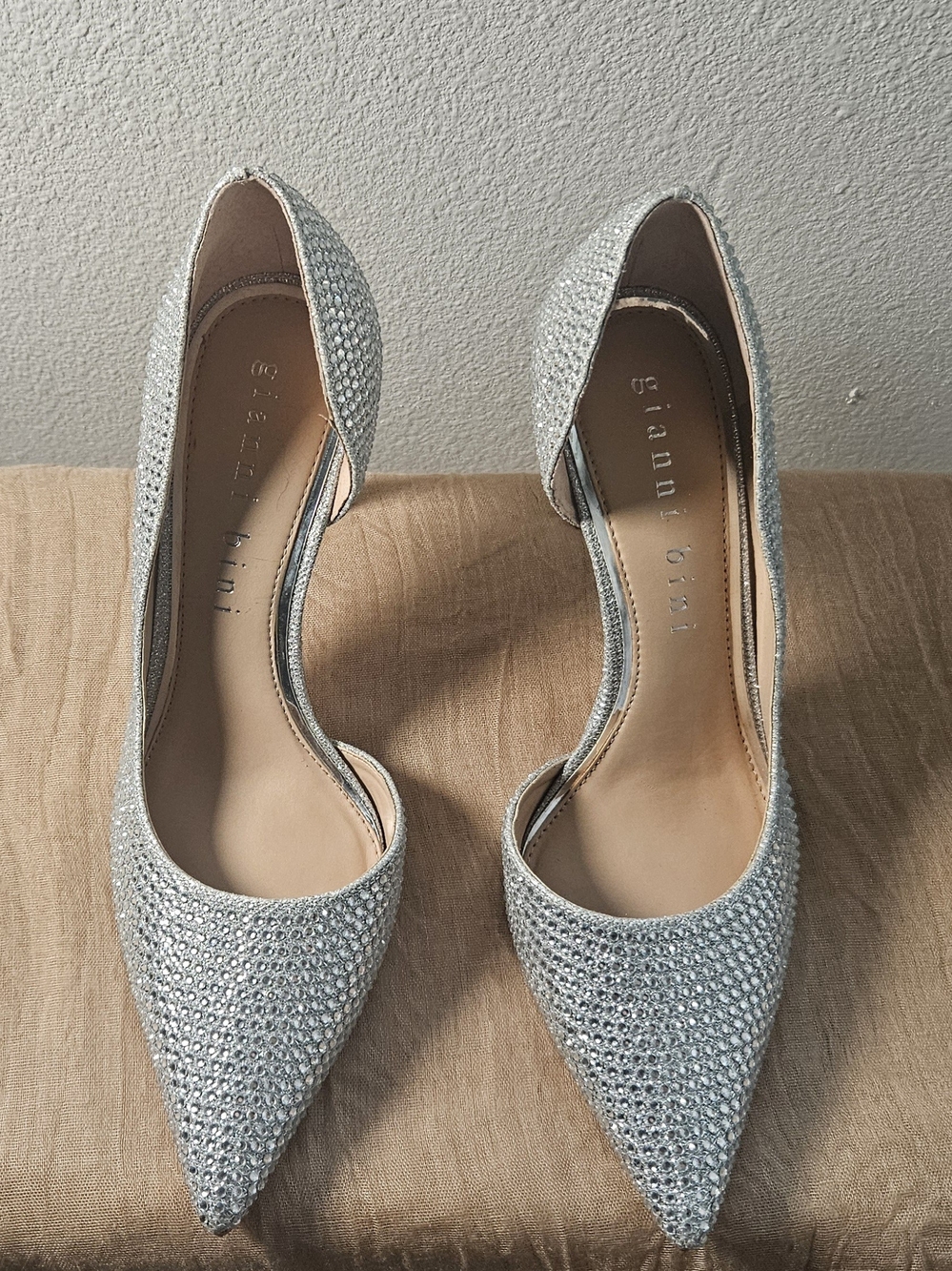 Gianni Bini Silver Crystal D'Orsay Pointed Toe Pumps